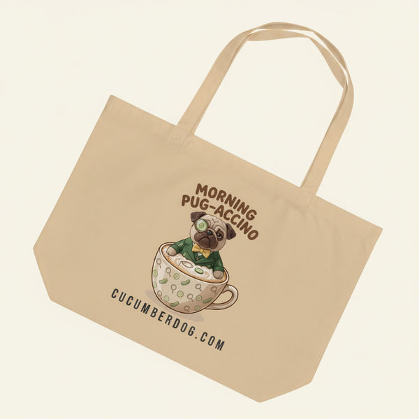 Morning Pug-accino Large Eco Tote Bag | Sir Cucumber Dog