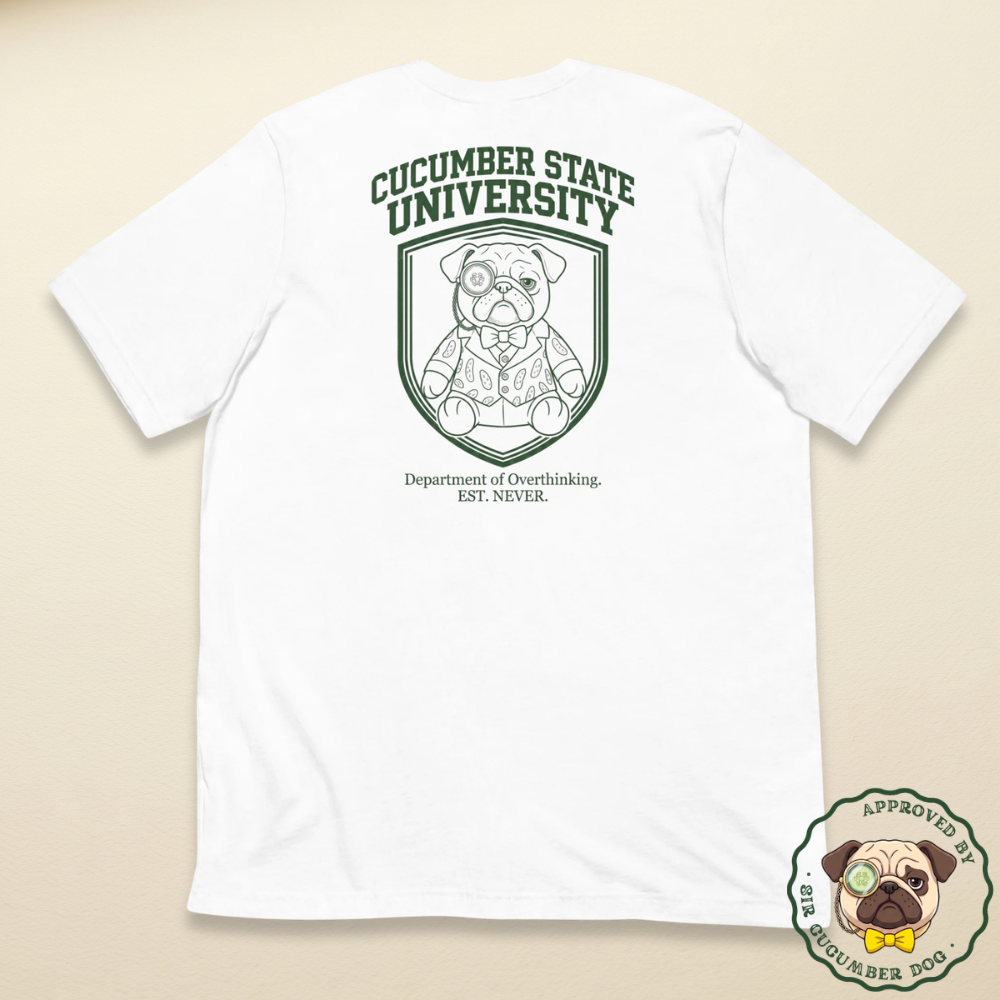 Cucumber State University featuring Sir Cucumber Dog design on a white Tee