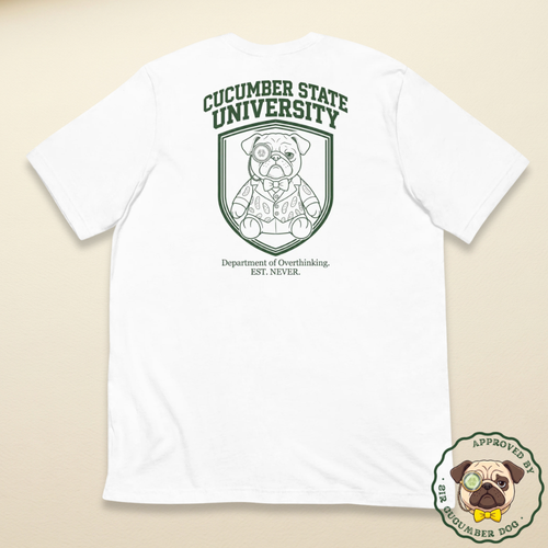 Cucumber State University featuring Sir Cucumber Dog design on a white Tee