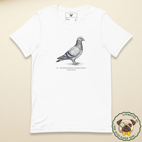Common pigeon image with the name The North American Grizzly Bear beneath it design on a white tee