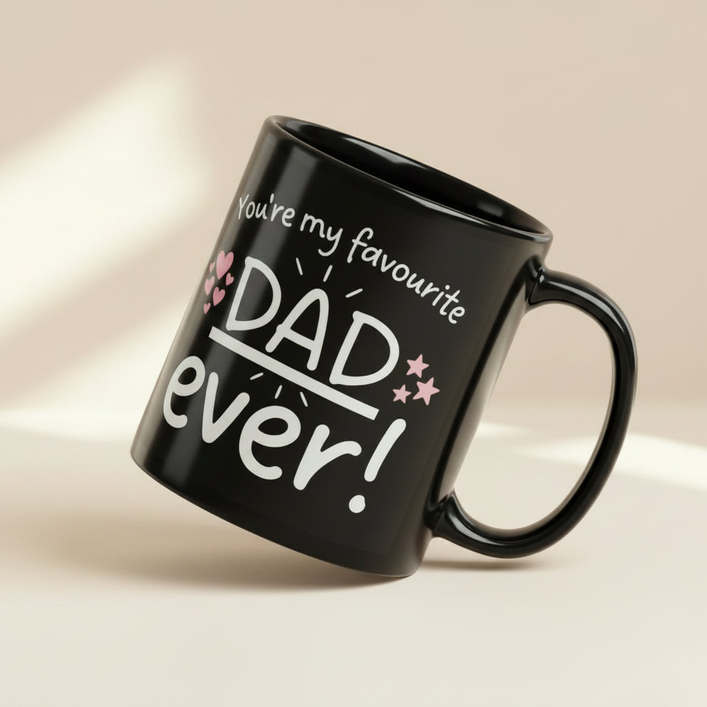 Black Ceramic mug with the words You're my favourite DAD EVER mug Cucumber Dog