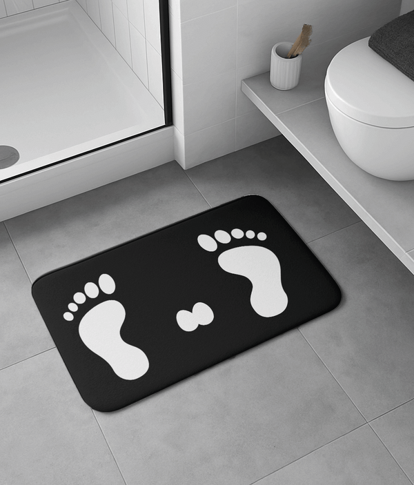 The 'Old Man's Sack' Bath Mat: Cucumber Dog cheeky and rude minimalist bath mat with two feet and a space for the hanging bits
