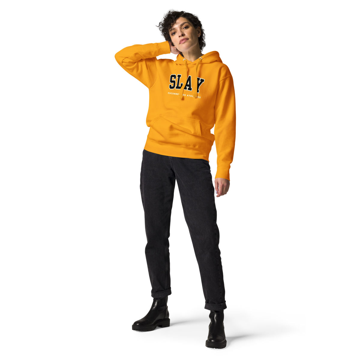 Cucumber Dog Slay Athletics Collegiate Gold Hoodie