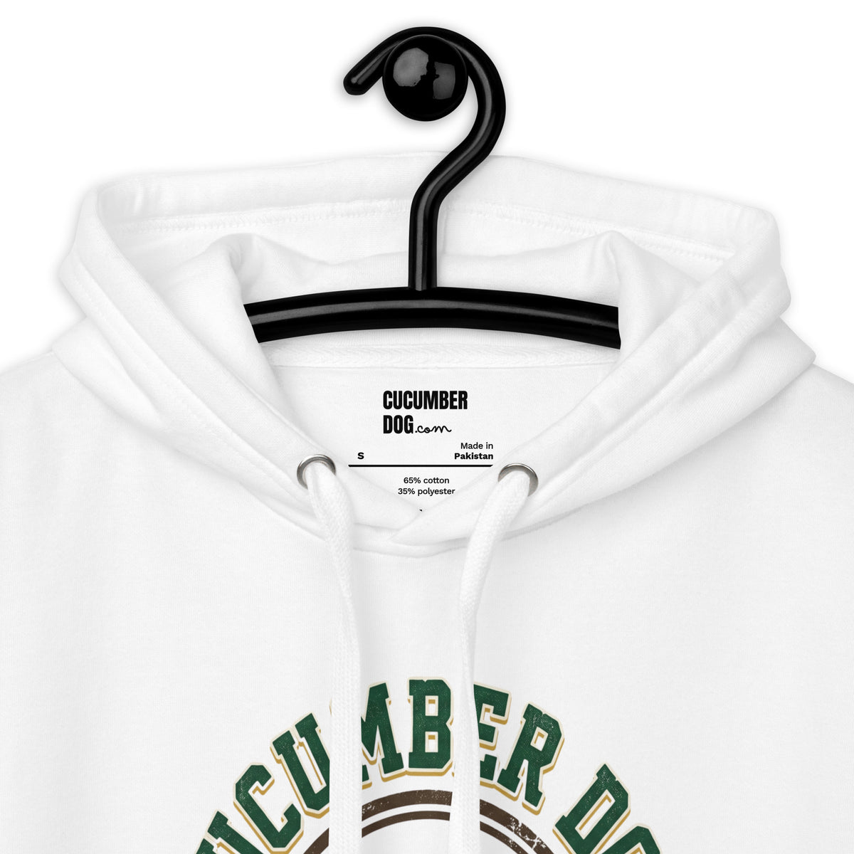 collar of the white cucumber dog athletic hoodie