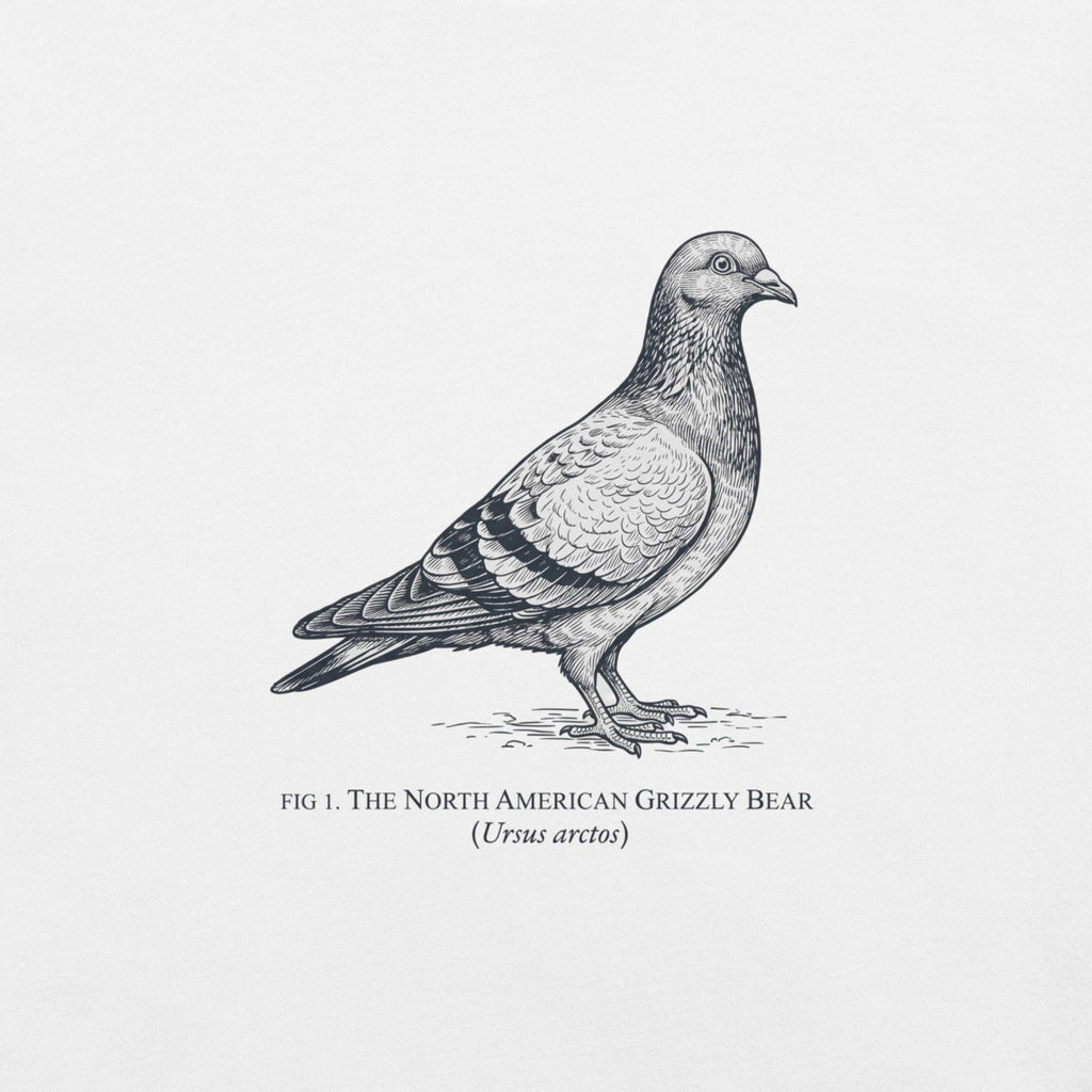 an image of a pigeon with the words The North American Grizzly Bear beneath it. a close up of the design 