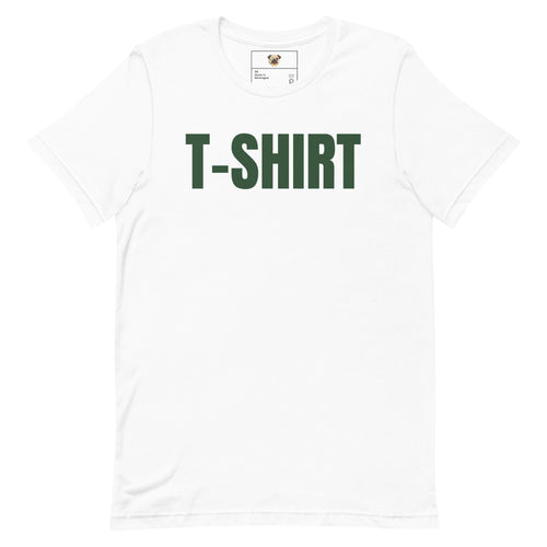 A white t-shirt with the word t-shirt on it